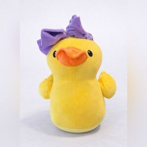 14.5” Large Yellow Duck Plush with Purple Bow – Valentine’s Plush Stuffed Animal